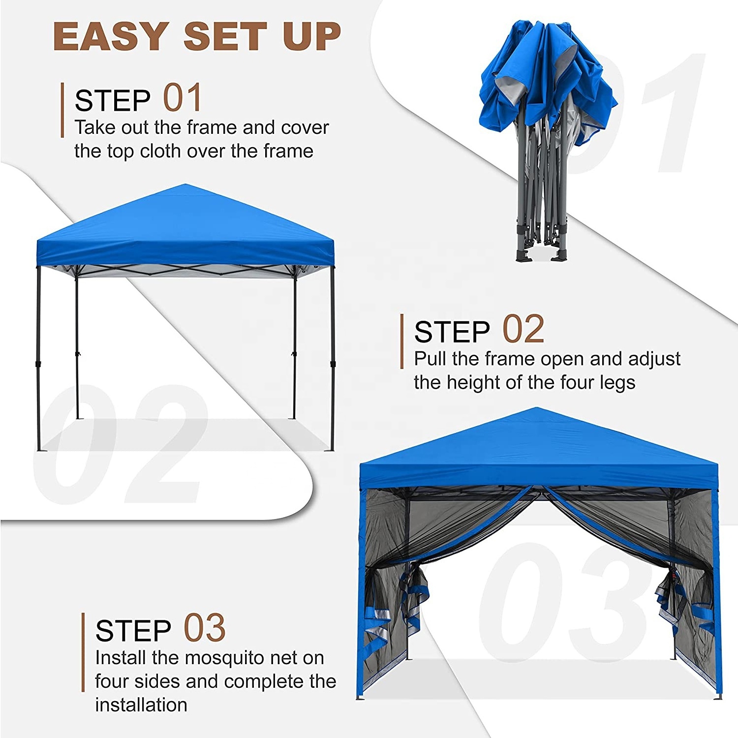 10x10 Pop-Up Easy Setup Canopy Tent with Netting Screen Walls Camping Party Beach Garden Outdoor Canopie Gazebo