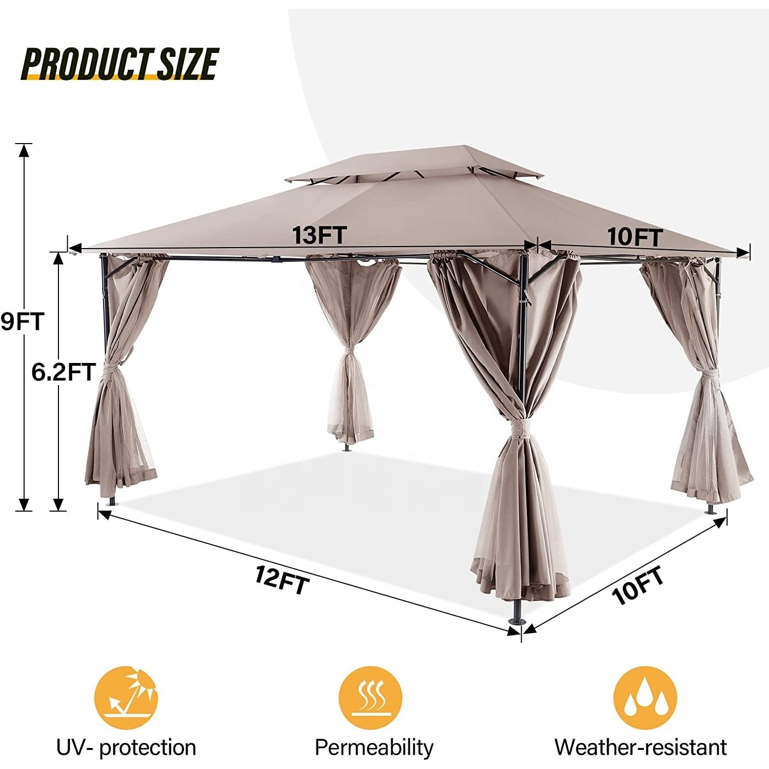 Pop Up Gazebo 10x12 Canopie with Mosquito Netting Patio Double Roof Tops Privacy Screen Garden Backyard Deck Canopy Tent