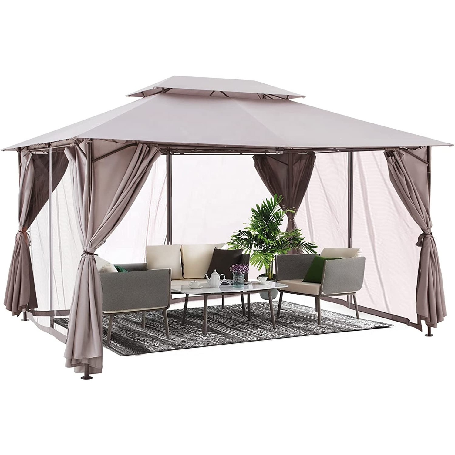 Pop Up Gazebo 10x12 Canopie with Mosquito Netting Patio Double Roof Tops Privacy Screen Garden Backyard Deck Canopy Tent