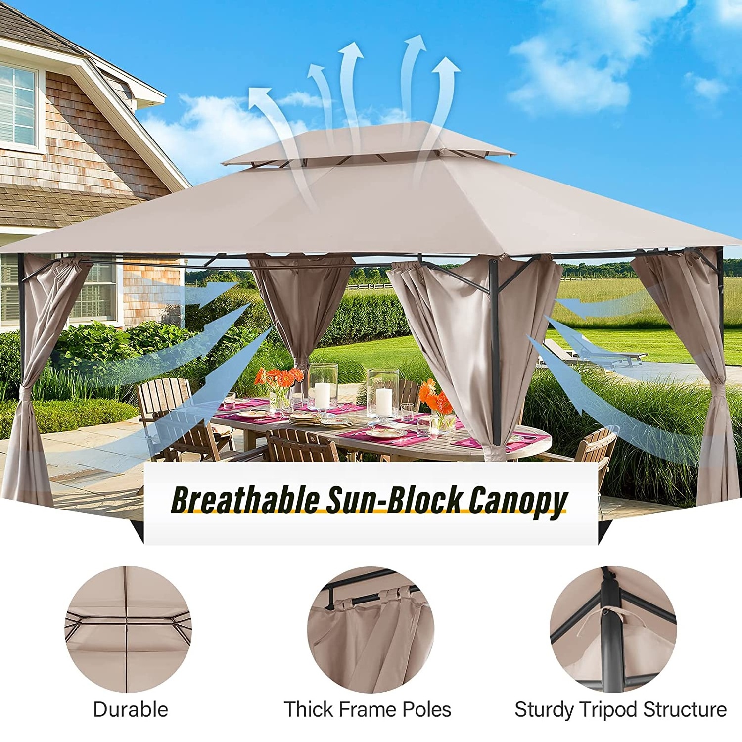 Pop Up Gazebo 10x12 Canopie with Mosquito Netting Patio Double Roof Tops Privacy Screen Garden Backyard Deck Canopy Tent