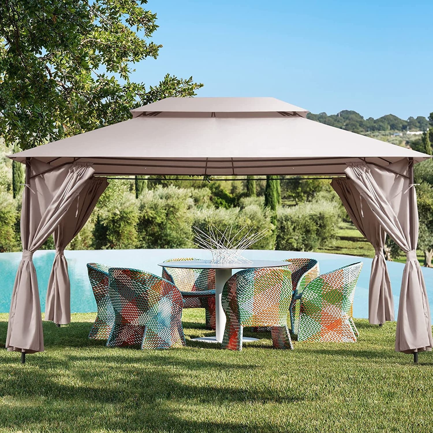 Pop Up Gazebo 10x12 Canopie with Mosquito Netting Patio Double Roof Tops Privacy Screen Garden Backyard Deck Canopy Tent