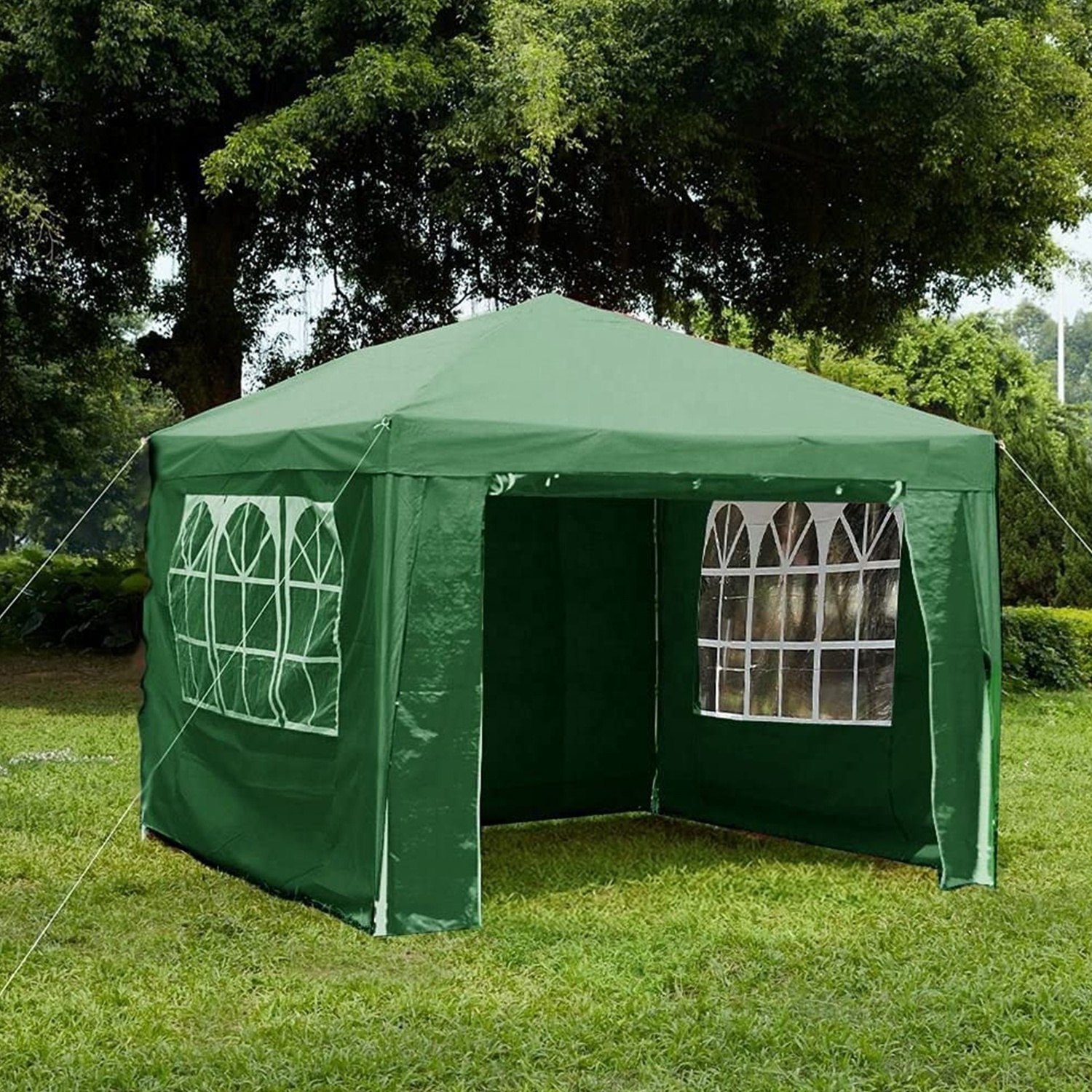 3x3m Gazebo With Side Panels Marquee Zip Up Party Tent Outdoor Garden Canopy Water-Resistant With Wind Bar