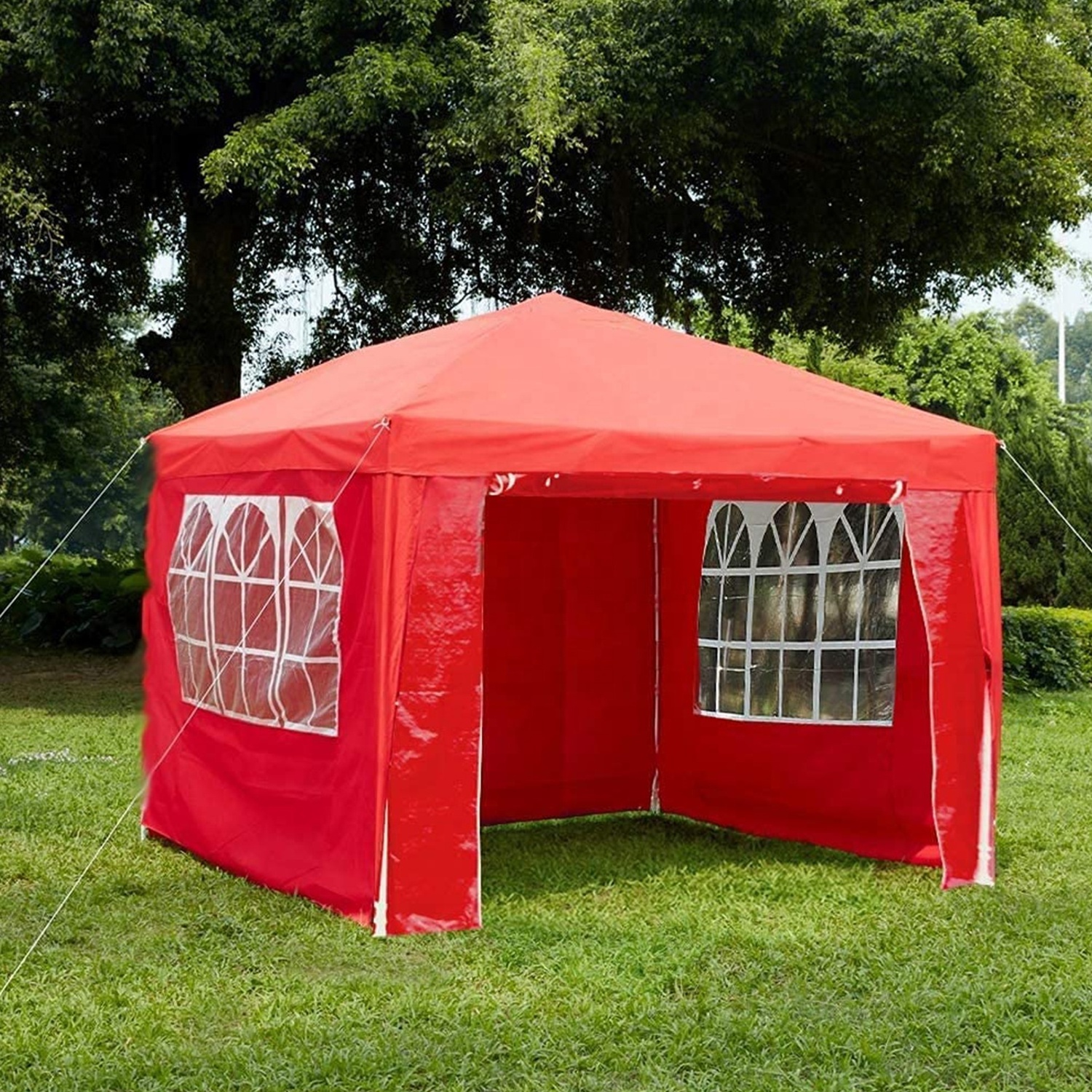 3x3m Gazebo With Side Panels Marquee Zip Up Party Tent Outdoor Garden Canopy Water-Resistant With Wind Bar