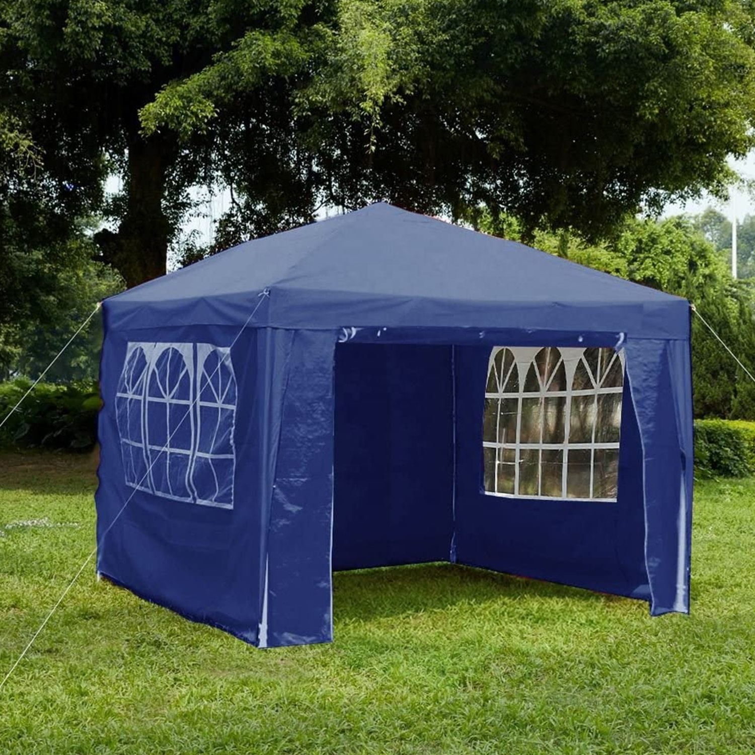 3x3m Gazebo With Side Panels Marquee Zip Up Party Tent Outdoor Garden Canopy Water-Resistant With Wind Bar