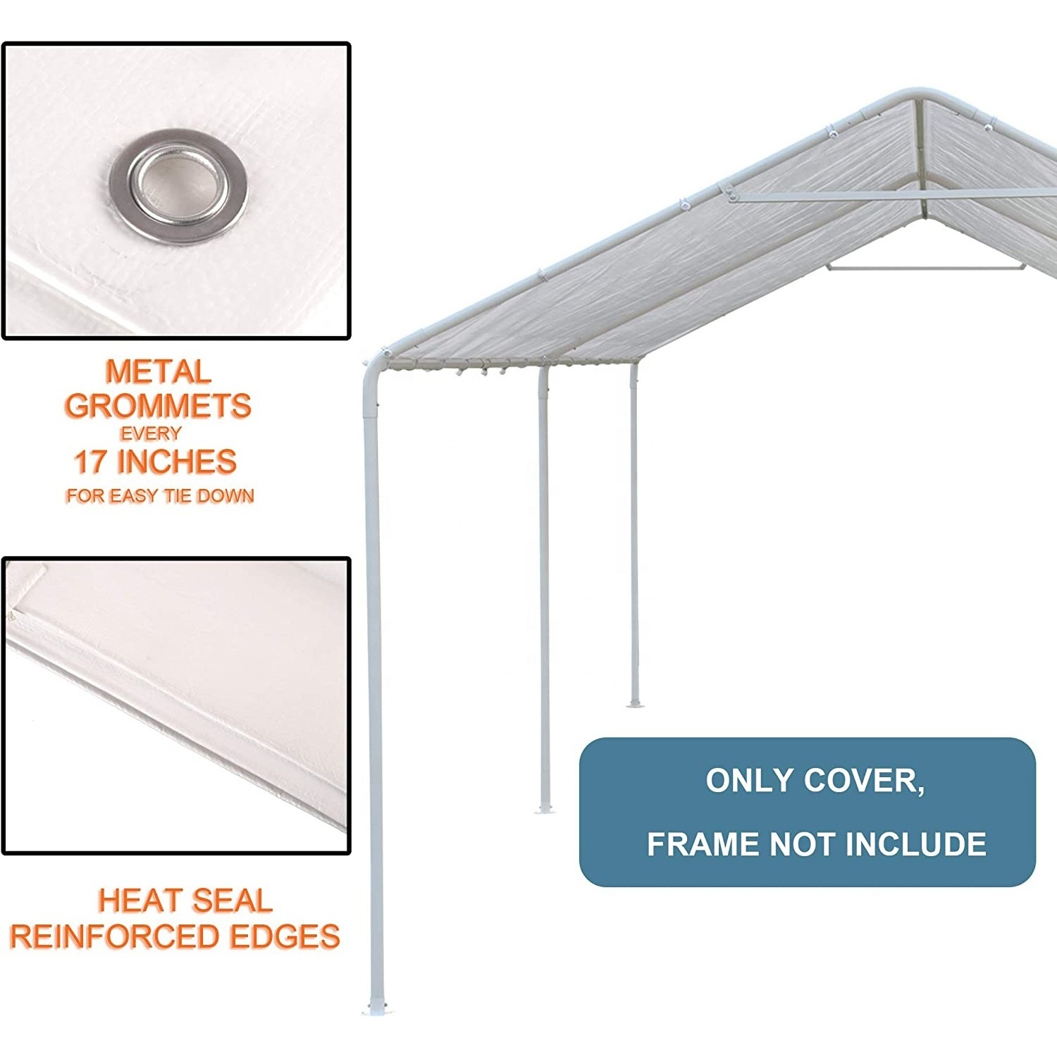 Wholesale 10 x 20 Ft Carport Replacement Canopy Cover with Bungee Ball Cords Garage Top Tent Shelter Tarp