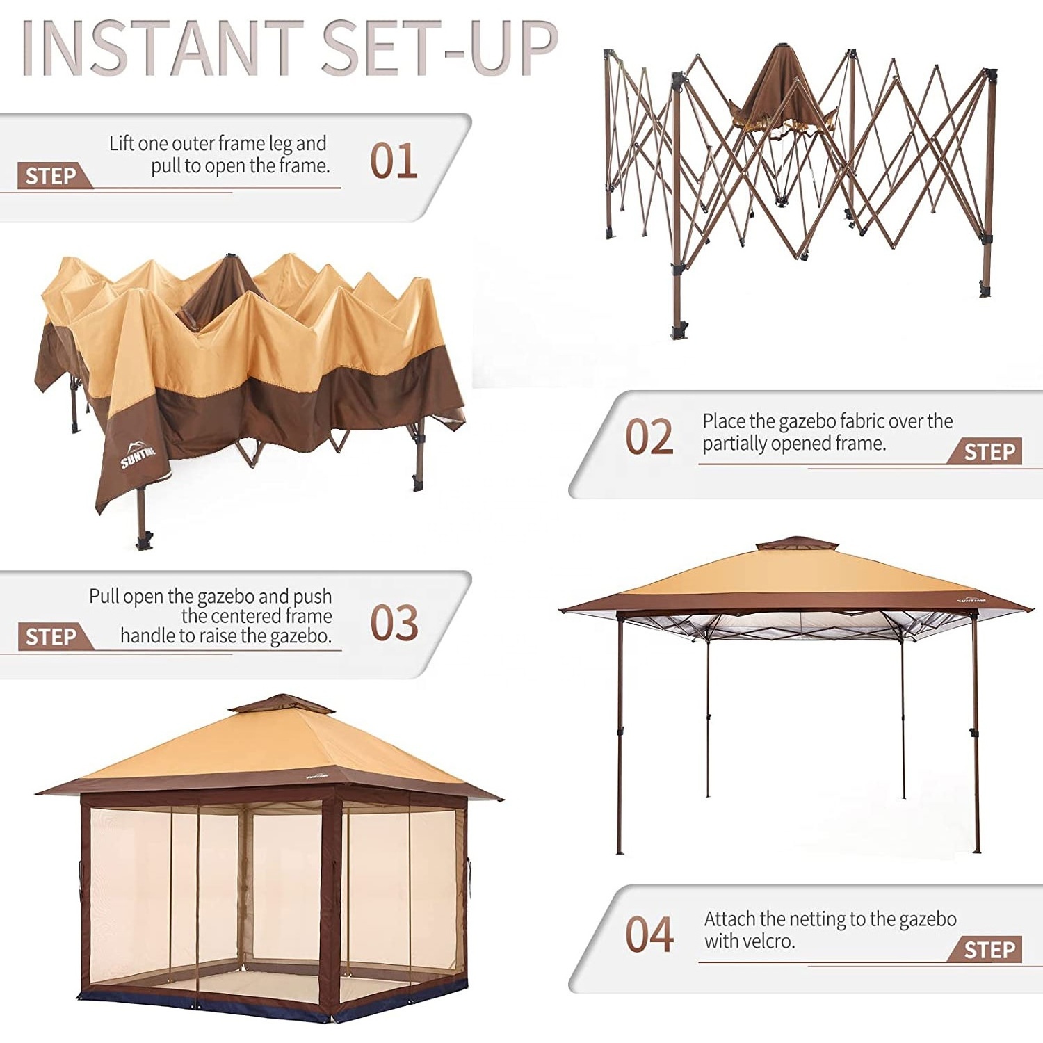 Instant Pop Up Patio Gazebo with Full Netting for Family Parties and Outdoor Activities Netting Sidewalls Canopy Tent