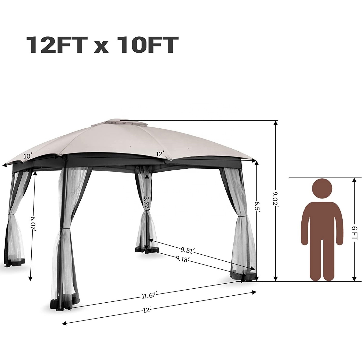 Backyard Lawn Garden Patio Gazebo Netting Screen Canopy Tent Outdoor Heavy Duty Steel Waterproof Portable Event Canopie