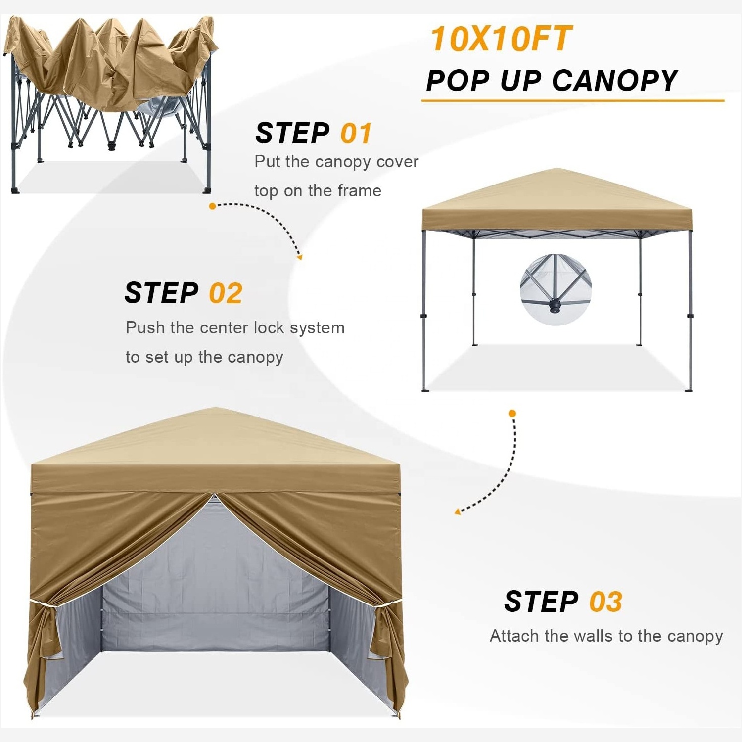 10X10 Pop up Canopy Enclosed Instant Folding Canopie Shelter with Church Window Outdoor Pavilion Party Wedding Events Tent