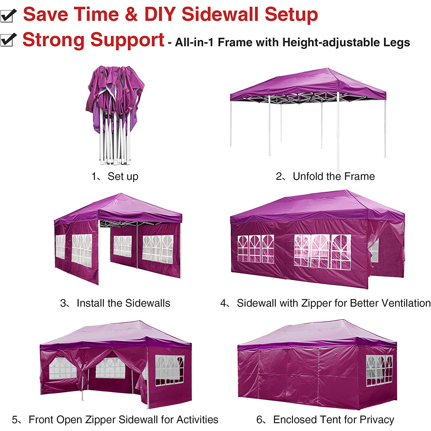 OEM Custom 10x20 FT Outdoor Pop Up Canopy Wedding Party Tent Enclosed Folding Canopy