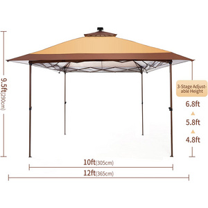 11 x 11 Pop Up Gazebo Foldable Canopy Tent with Solar LED Light Zippered Mesh Sidewalls Carrying Bag for Backyard Garden Patio