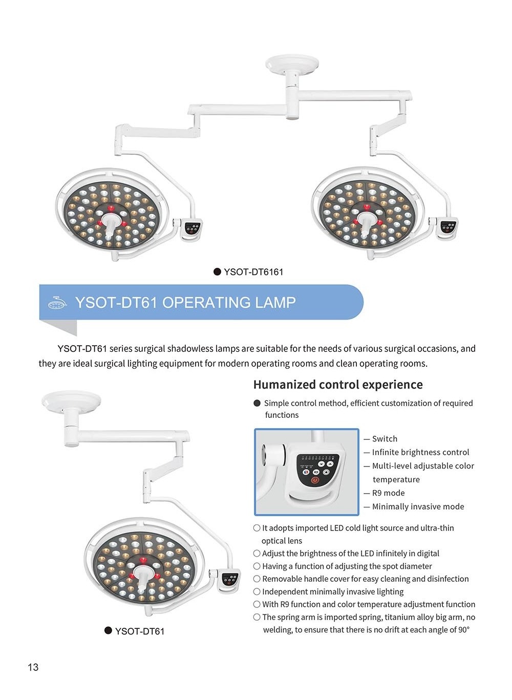 YSOT-DT6161 Surgical celling operation lights double head operating lamp for hospital vet  Dual-head shadowless operation lights