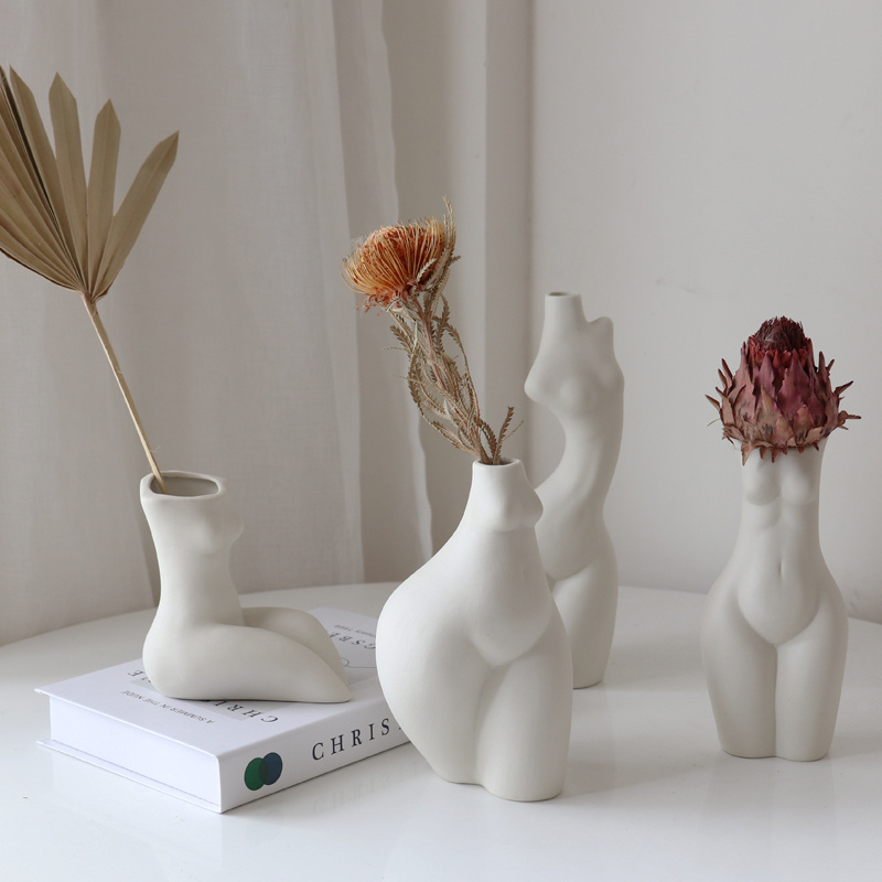 Nordic Ceramic Vase Ceramic Butt Nude Human Body Vase Sculpture Female Body Dried Flowers Vase Pastel Room Decoration