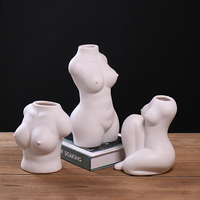 Nordic Ceramic Vase Ceramic Butt Nude Human Body Vase Sculpture Female Body Dried Flowers Vase Pastel Room Decoration