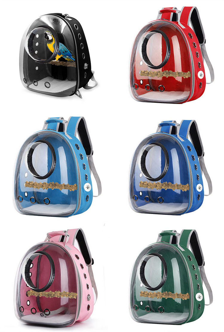 Factory Outdoor Bubble space Breathable Transparent parrot carrier backpack with pepper wood perch bird travel bag