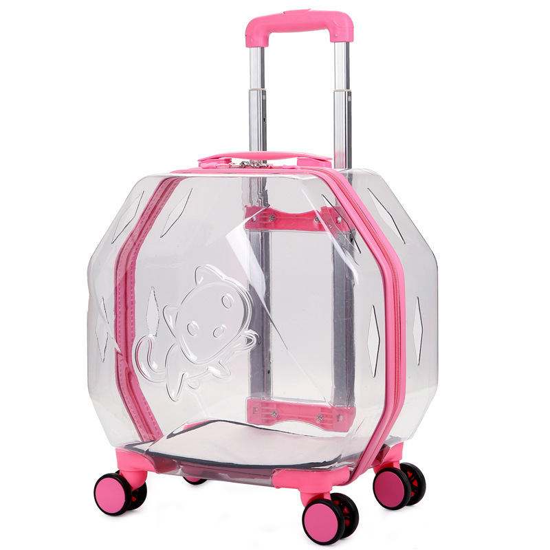 Factory Airline Approved On Wheels Stroller Trolley Pet Carrier Transparent Capsule Cat Bag for Cat Dog Pet suitcase