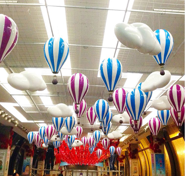 Custom Blue And White Fiberglass Hot Air Balloon Indoor Decorations