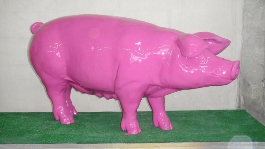 Custom Cute Funny Animal Pink Little Fiberglass Pig Head Statue