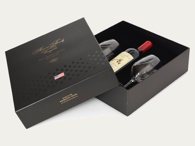 Custom logo black 2 bottle wine rigid shipping paper box for wine bottle packaging