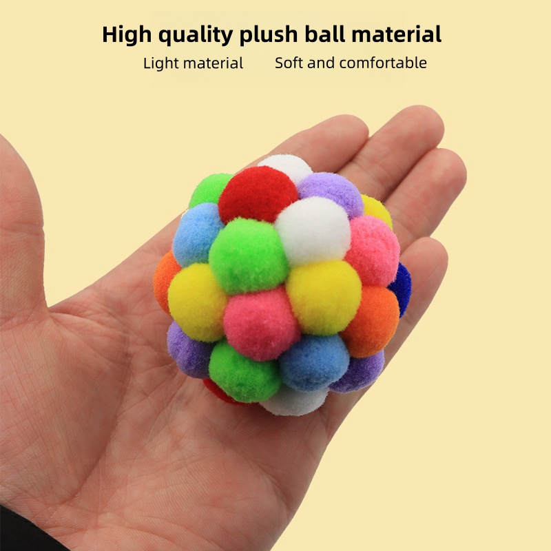 YUE Colorful Cat Bell Ball Handmade Pet Cat Soft Ball Bouncy Bell Ball Kitten Toys Training Throwing Plush Toys