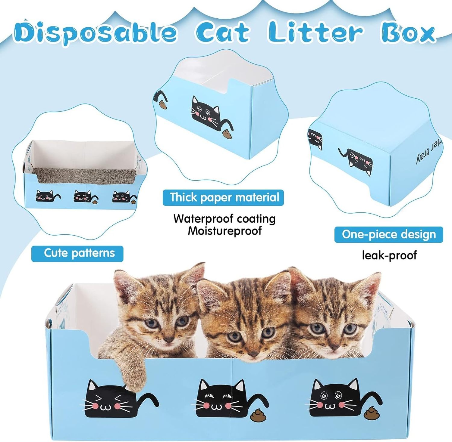 YUE Suitable For Small Outdoor Pets Foldable Travel Portable Low Entrance Design Cat Paper Box House Disposable Cat Litter Box