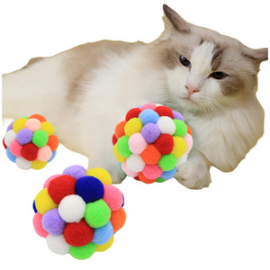 YUE Colorful Cat Bell Ball Handmade Pet Cat Soft Ball Bouncy Bell Ball Kitten Toys Training Throwing Plush Toys