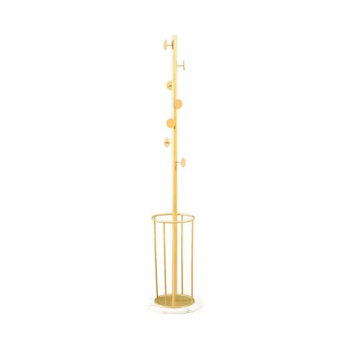 Nordic Style Clothes Hanger Bedroom Light Luxury Gold Floor-Standing Metal Marble Coat Rack With Storage