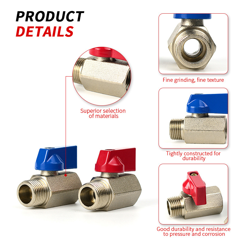 Factory Supply Brass Primary Color Inside and Outside Teeth Hexagonal Copper Ball Valve Copper Manual Mini Ball Valve