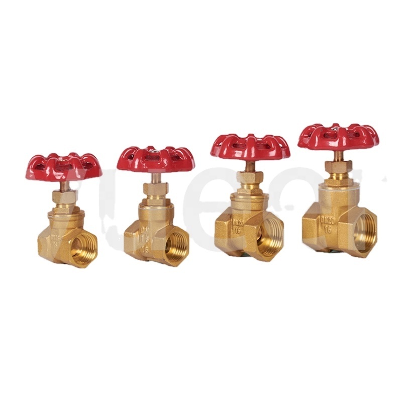 DN 15/25/32/50 Brass water meter switch valve threaded gate valve  with red wheel handle