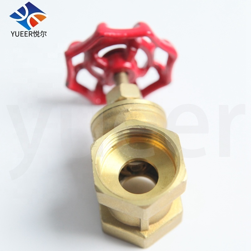 DN 15/25/32/50 Brass water meter switch valve threaded gate valve  with red wheel handle