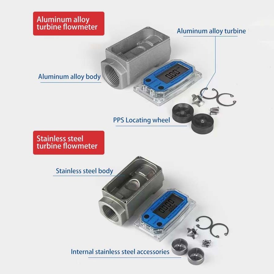 Stainless Steel Turbine Flow Meter Fuel Flowmeter with LCD Display Oil Fuel Digital  BSPT/ NPT Counter