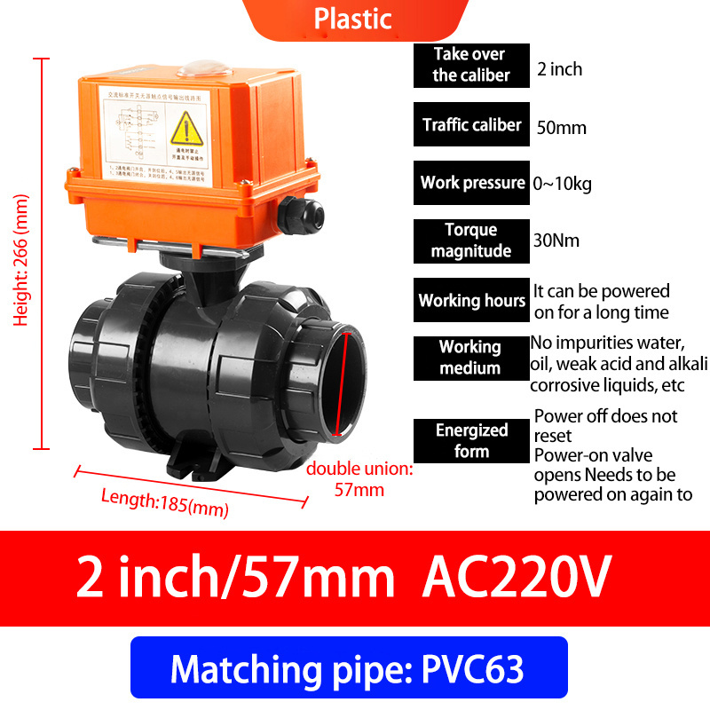 DN32-DN50 UPVC Manual Automatic Water Valve plastic motor Normally closed anti-corrosion shut-off valve for chemical industry