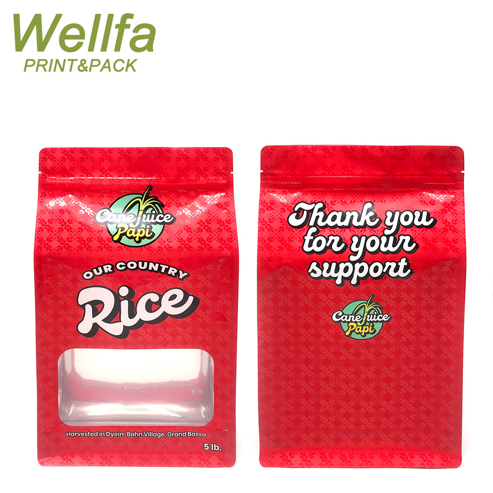 Custom Printed Sealable 1Kg 2Kg 5Kg 1Kilo Plastic Food Packing Rice Packaging With Transparent Window Flat Bottom Pouch Rice Bag