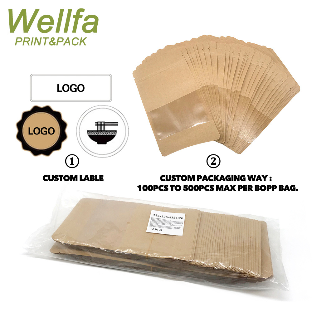 Bolsas Sac Doypack With Window Zipper For Tea Coffee Snack Food Biodegradable Packaging Bag Kraft Paper Stand Up Pouch