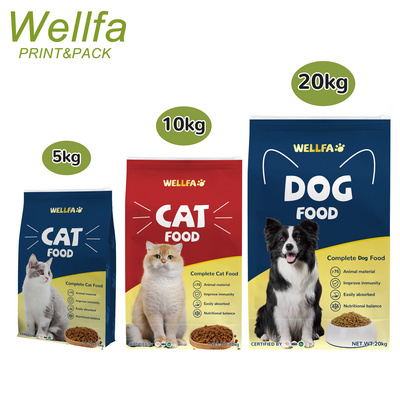 Custom Print Side Gusset Cat Dog Zipper Bag 10Kg 20Kg Flat Bottom Pouch Flexible Plastic Packed Dry 30 Lb Dog Pet Food Packaging