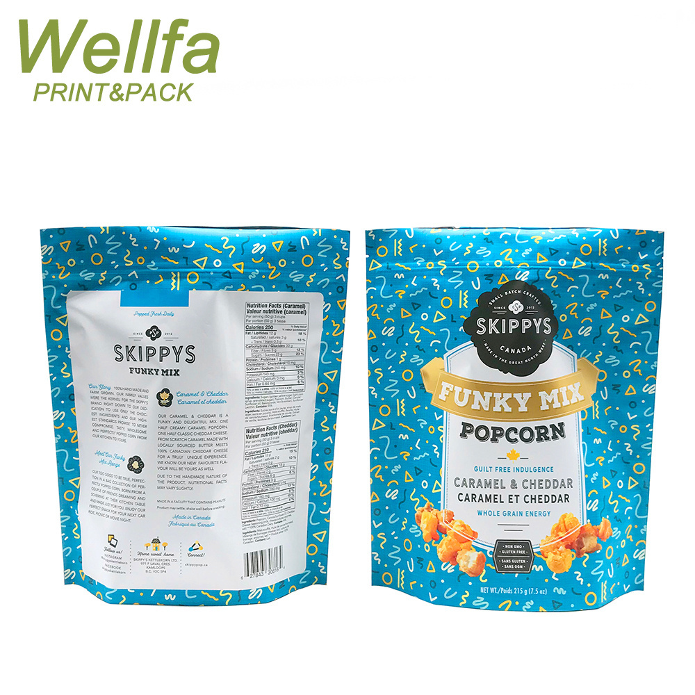 Manufacturer Custom Bolsa With Zipper Tortilla Packaging Doypack Bag Potato Fries Caramel Popcorn Stand Up Zip Pouch Bag