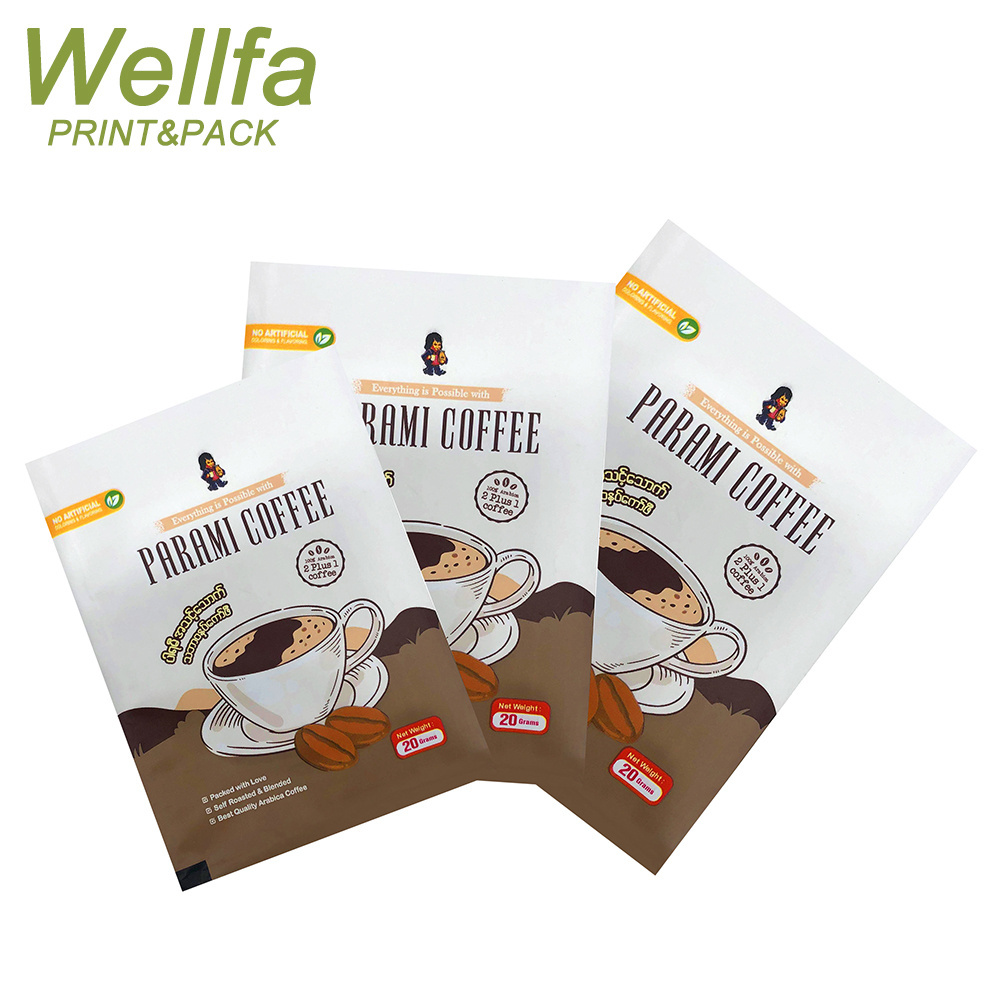 Customized Printing Heat Seal Biodegradable Kraft Paper 3 Side Pouch Tea Sachets Coffee Zip Bags Sample Sachet Packaging