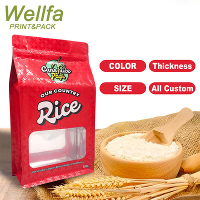 Custom Printed Sealable 1Kg 2Kg 5Kg 1Kilo Plastic Food Packing Rice Packaging With Transparent Window Flat Bottom Pouch Rice Bag