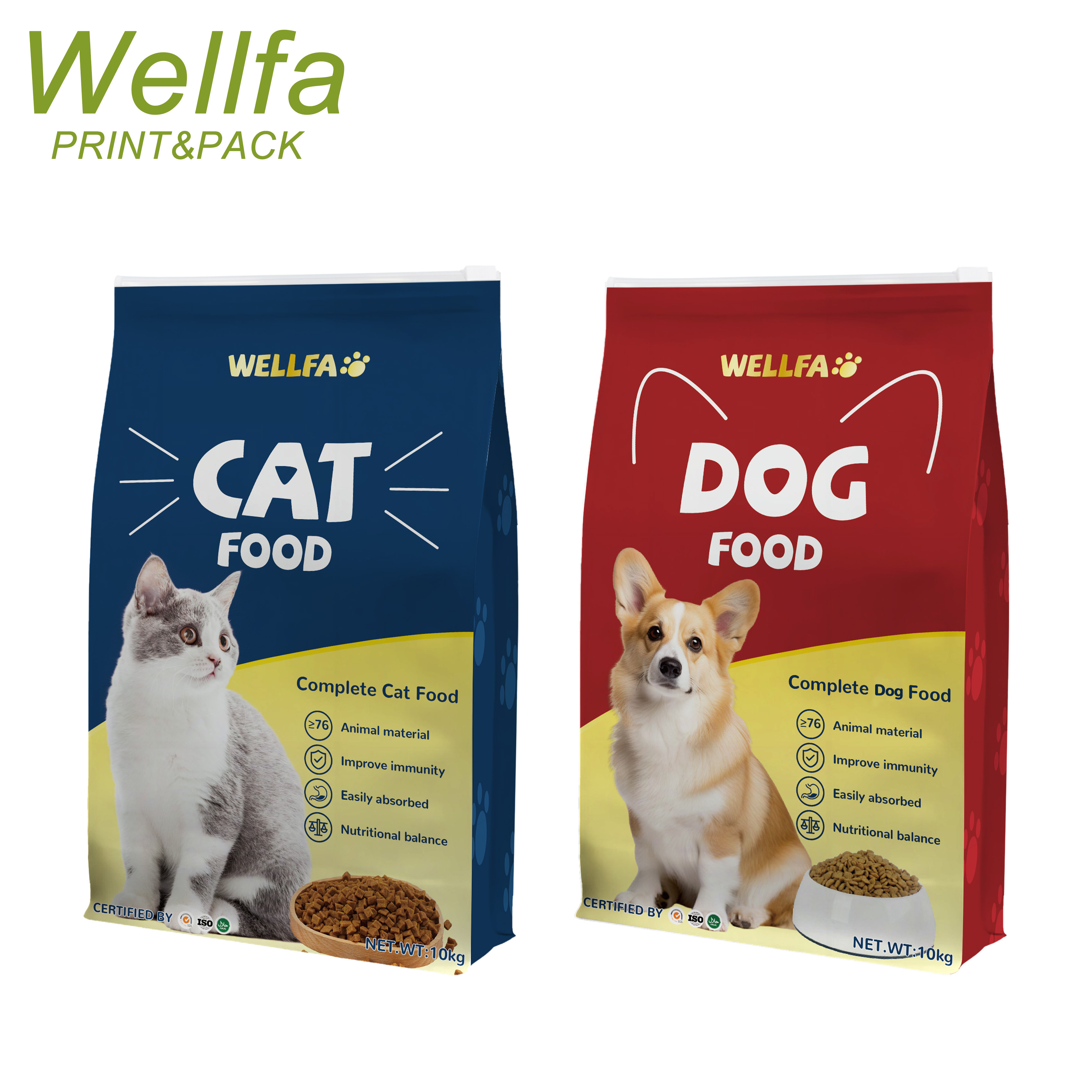 Custom Print Side Gusset Cat Dog Zipper Bag 10Kg 20Kg Flat Bottom Pouch Flexible Plastic Packed Dry 30 Lb Dog Pet Food Packaging