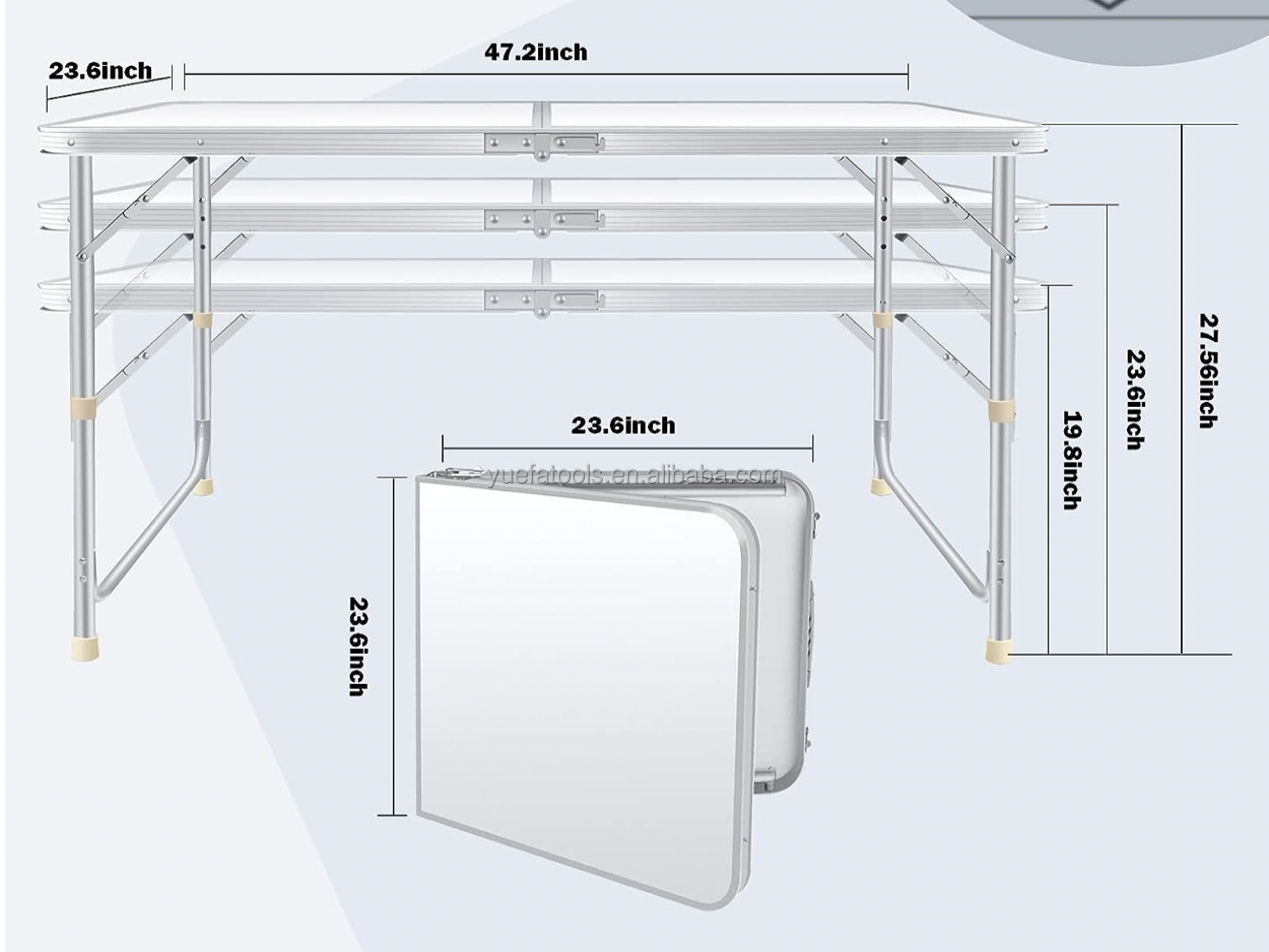 Folding Table 4 Ft Portable Picnic Dining Camping Table Indoor Outdoor Height Adjustable Camping Table with handle MDF top