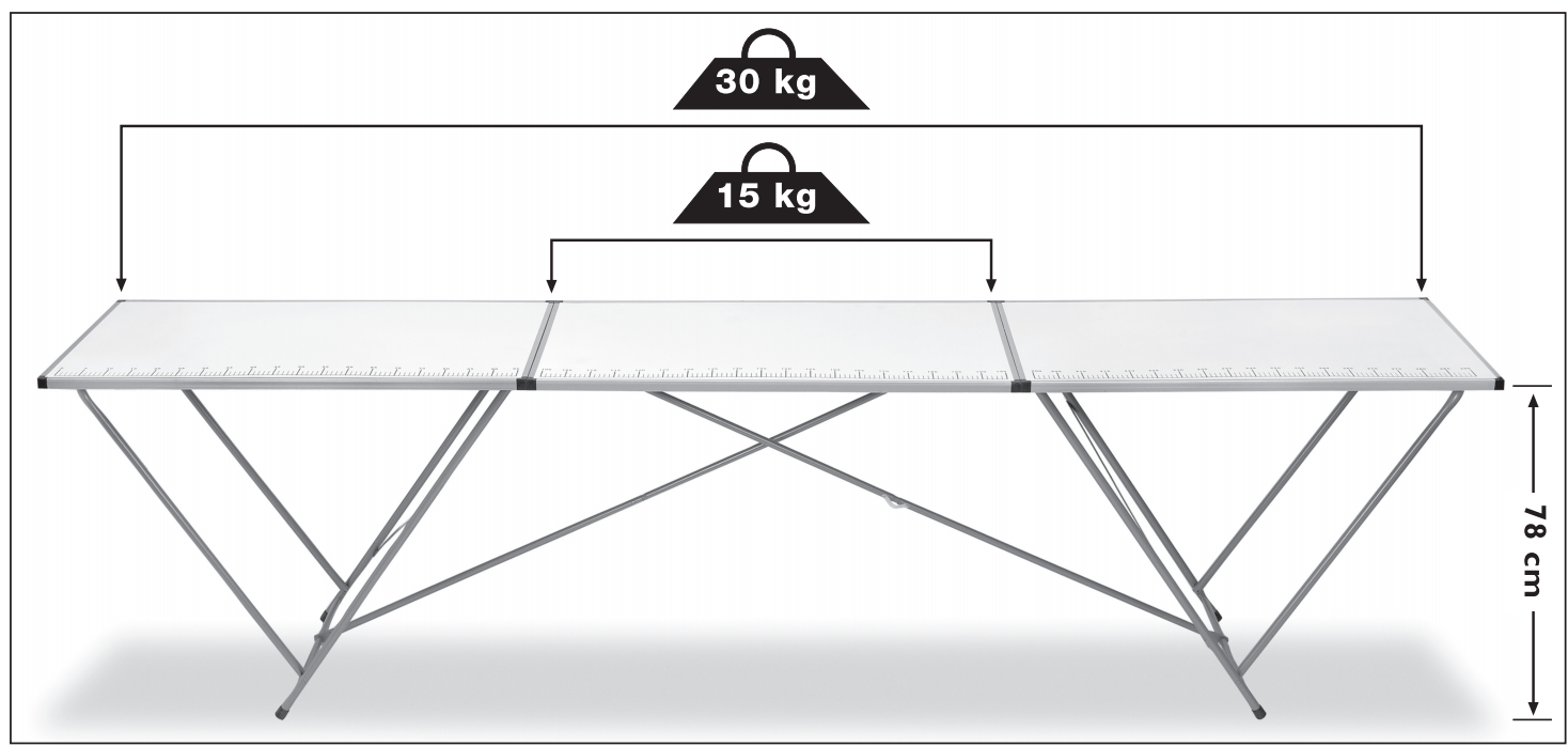 3M 3 section Aluminum profile Steel stand wallpaper pasting working folding table MDF black color outdoor