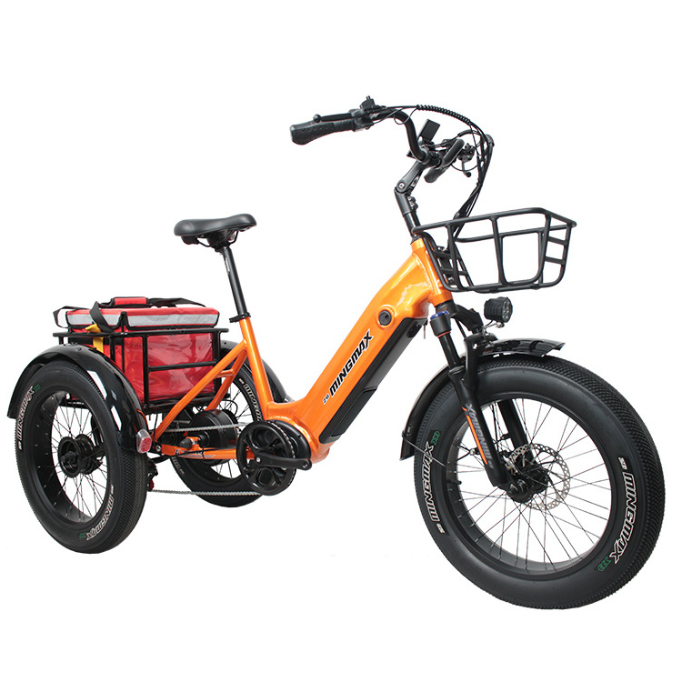 MINGMAX big 3 wheel off road fat tire pedal assist electric trike bike for adults electric cargo bike 3 wheel