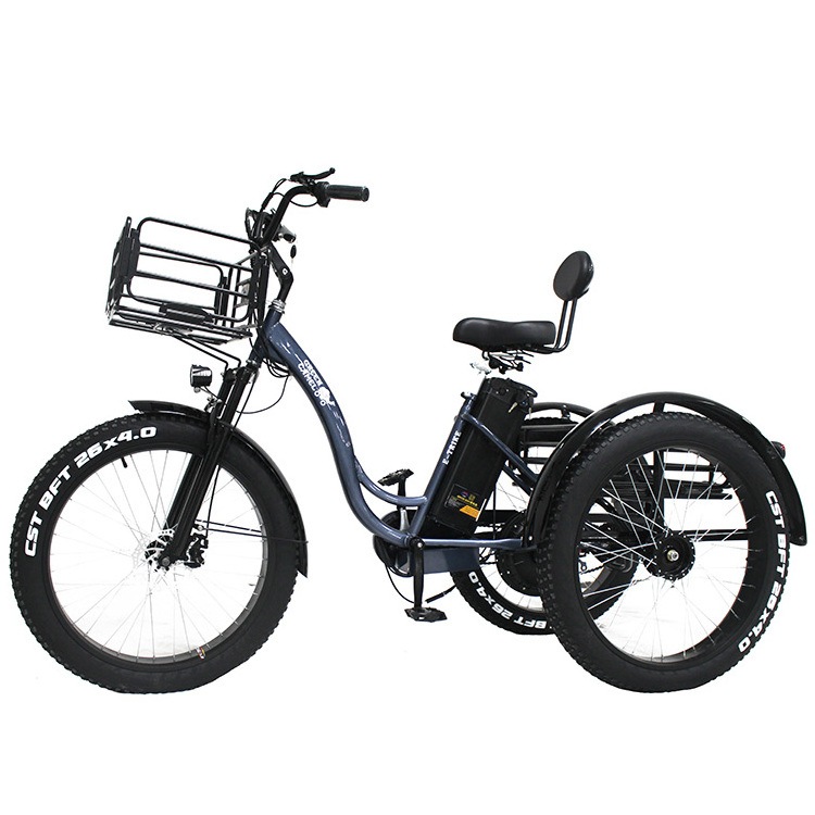 New 26 inch electric trike fat tire 3 wheel Electric Tricycle /three wheels adult cargo electric bike with basket with 500w 48v