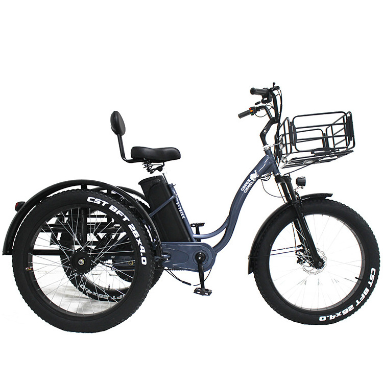 New 26 inch electric trike fat tire 3 wheel Electric Tricycle /three wheels adult cargo electric bike with basket with 500w 48v