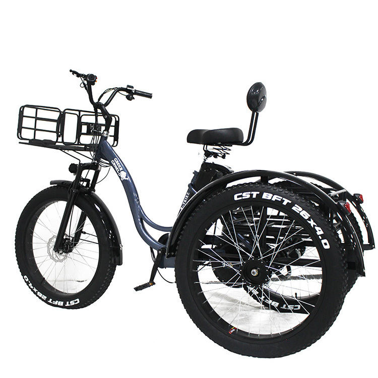 New 26 inch electric trike fat tire 3 wheel Electric Tricycle /three wheels adult cargo electric bike with basket with 500w 48v