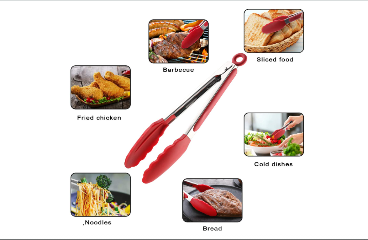 Stainless steel 7-9-12-14 inches Kitchen  Set of 3  BBQ Grill Silicone  bbq  clips tongs