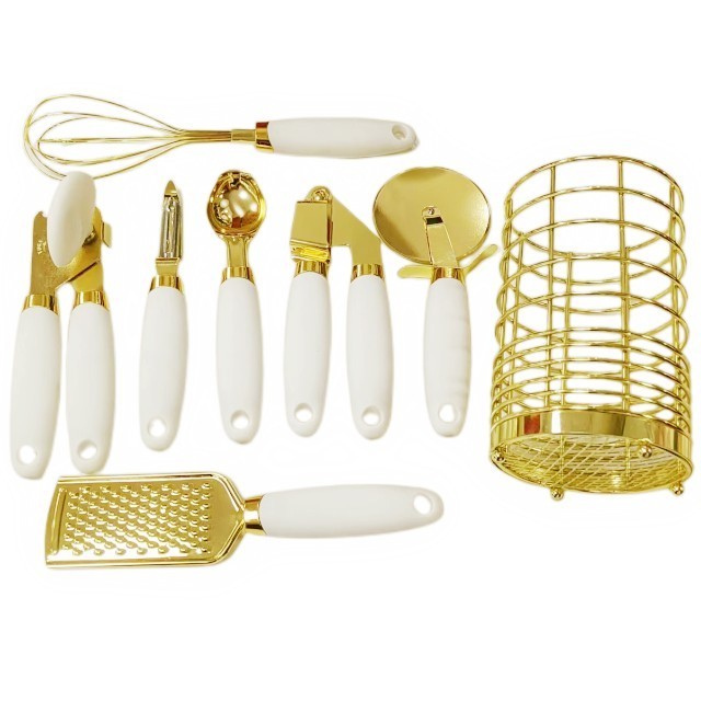 New Arrival 7 Pcs Gold Kitchen Tools Set Kitchen Accessories Gadget Set Copper Coated Stainless Steel Utensils Set