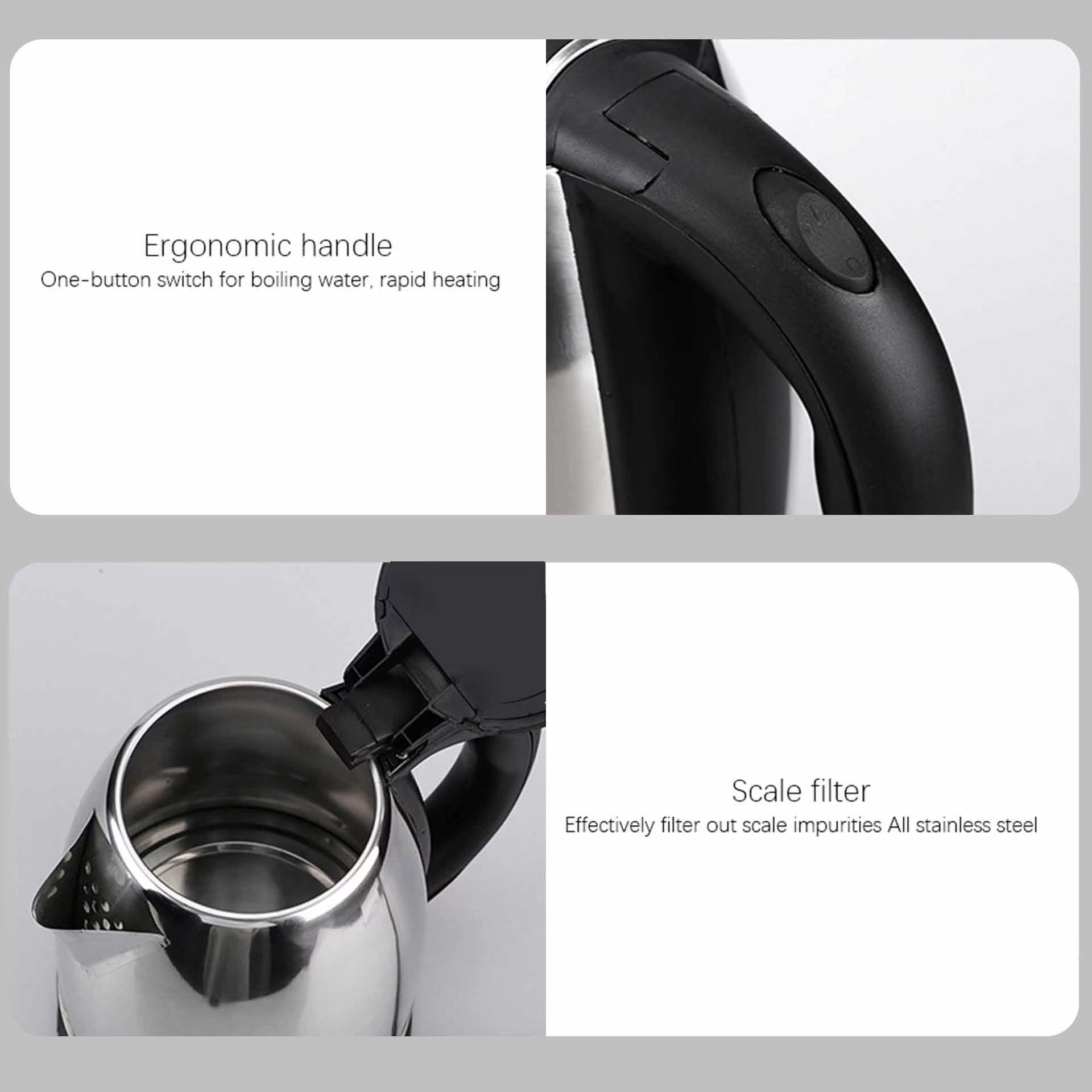 Home Appliances Portable Electric Kettle Stainless Steel Water Tea Kettle 2L Capacity Fast Boil Electric Kettle