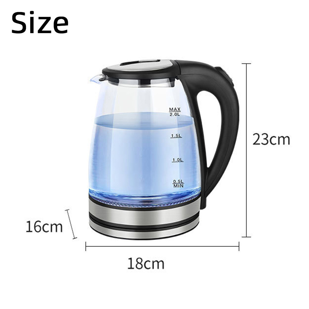 2L New Arrival Household Stainless Steel 360 Degree Rotational Base Automatic Power-Off Transparent Glass Electric Kettle