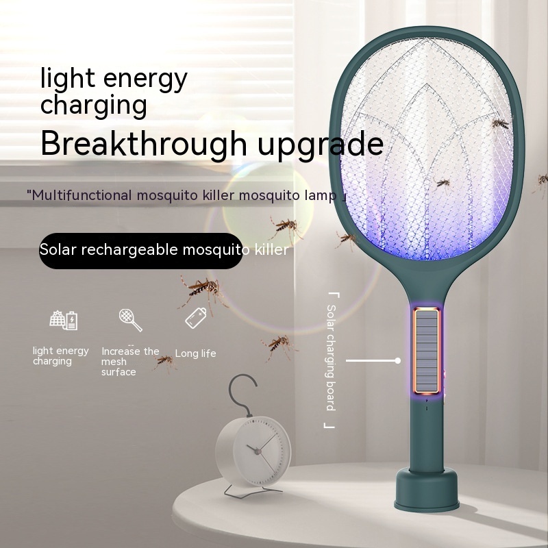 Hand-hold  Solar Mosquito Racket  USB Rechargeable Bug Zapper Electric Fly Insect Racket Mosquito Swatter