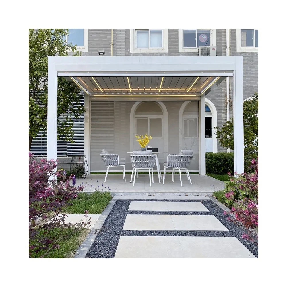 Made-in-China Aluminum Rainproof Electric Roof Adjustable Bioclimatic Pergola Patio Cover Garden Gazebo Louvered Pergola